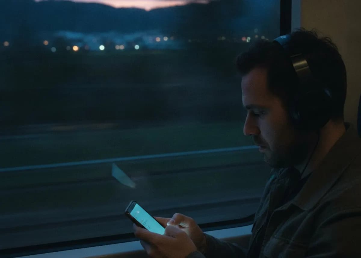 Working on a laptop on a train